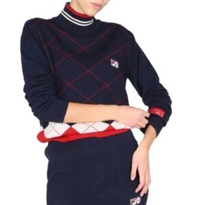 Fila Women's Navy and Red Turtleneck Sweater